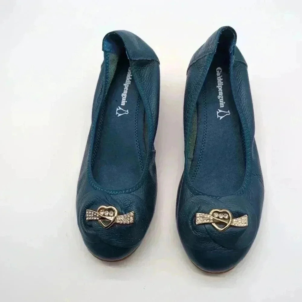 Rare Golddipenguin Blue Leather Heeled slipper rubber sole sz 5 - Picture 7 of 7